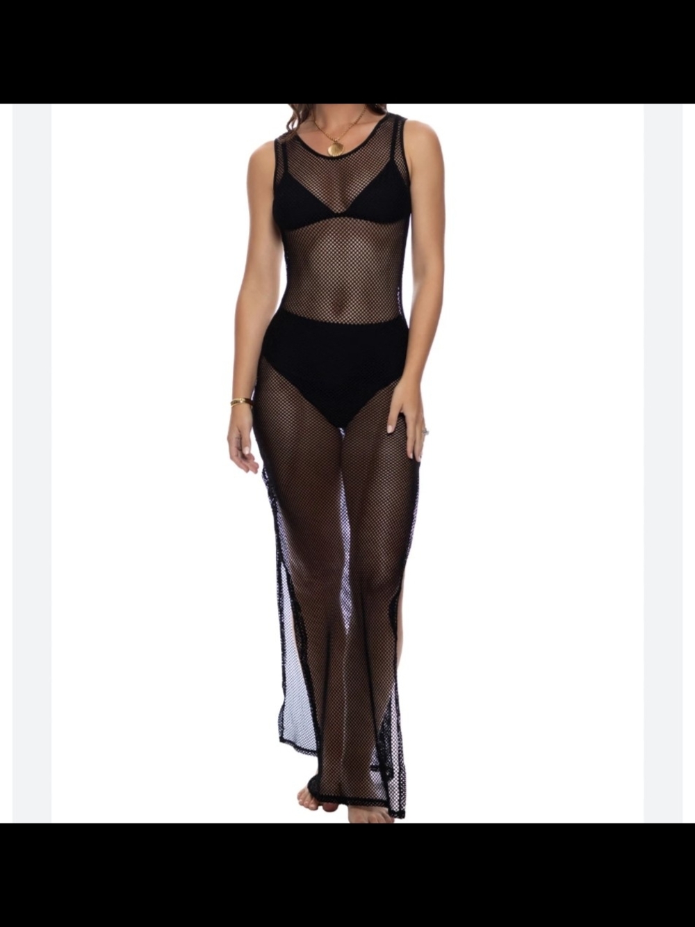 Sheer Black Fishnet Maxi Cover-Up